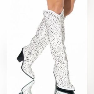 White stud cowgirl boots